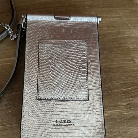 Ralph Lauren Silver Tone Leather Phone Crossbody Bag - Picture 4 of 6